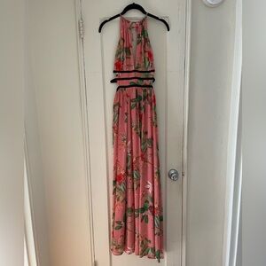 Deep V Floral Maxi Dress With Cutouts